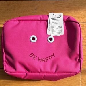 Lululemon athletica BE HAPPY Sonic Hot Pink Daily Essentials Large Pouch RARE